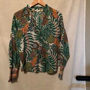 Boden Floral Print Blouse with Green and Pink Accents Size 6